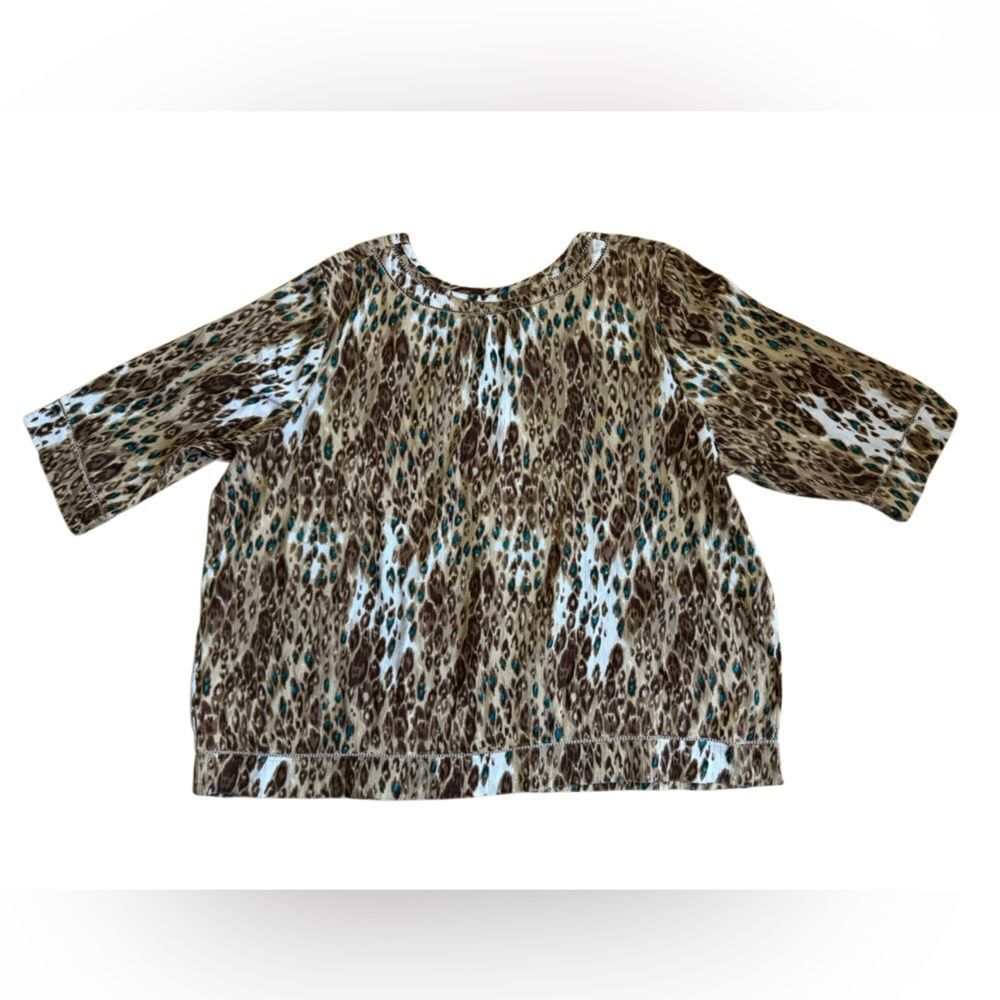 Liz & Me Women's Animal Print Neutral Turquiose 100% Cotton Blouse Top Size 2X - Picture 2 of 5